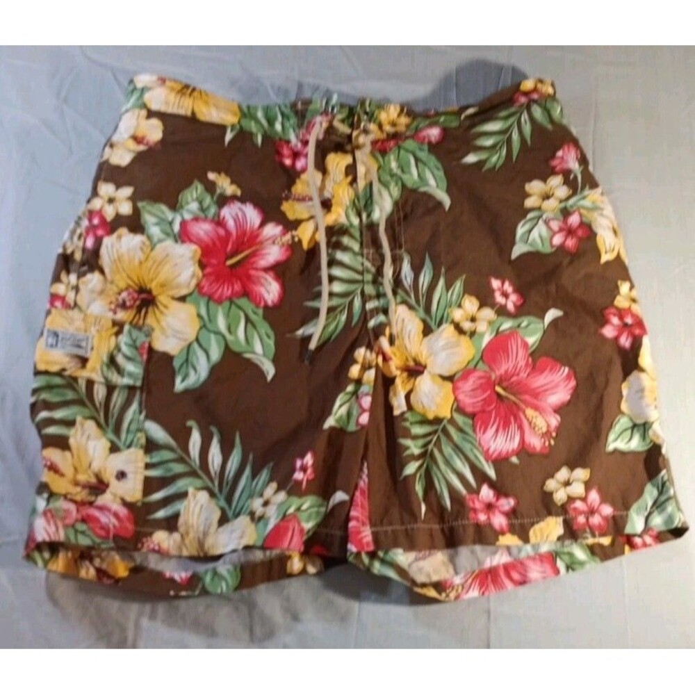 Polo Ralph Lauren Swim Trunks Mens XLarge Brown Floral Drawstring Pockets